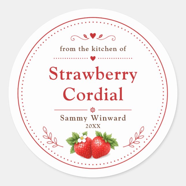 Homemade Strawberry Cordial Label (Front)