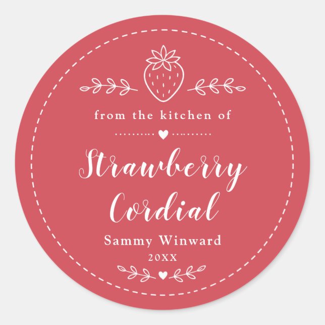 Homemade Strawberry Cordial Label (Front)