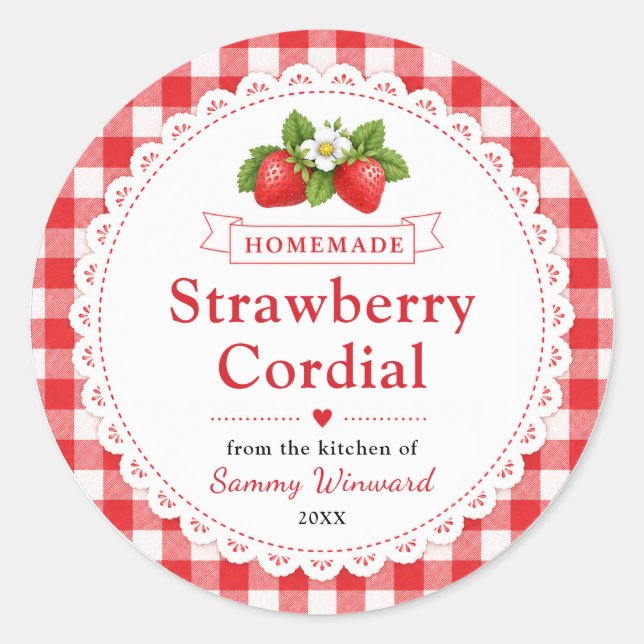 Homemade Strawberry Cordial Label (Front)