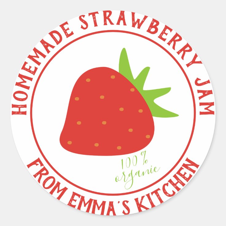 Homemade Strawberry Jam - 100% Organic Classic Round Sticker | Zazzle