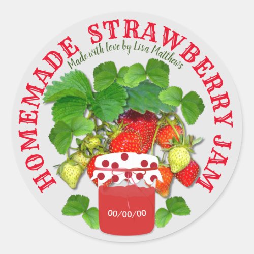 Homemade Strawberry Jam Custom Text Classic Round Sticker