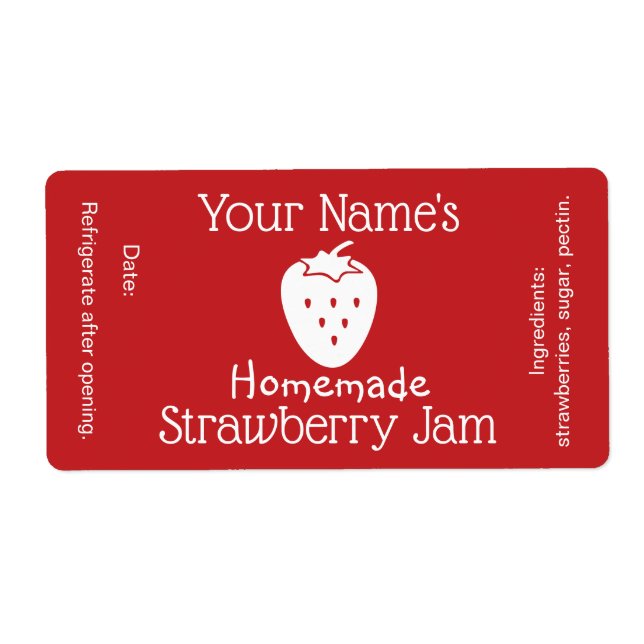 Homemade Strawberry Jam Label Personalized Custom (Front)