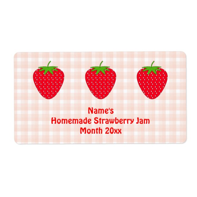 Homemade Strawberry Jam Label.Pink and Red. Label (Front)