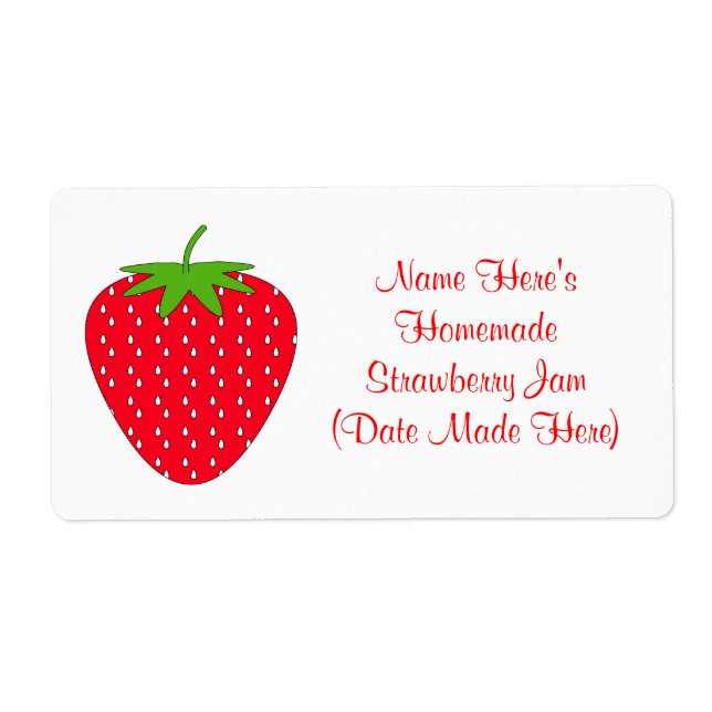 Homemade Strawberry Jam Label. White and Red. Label (Front)