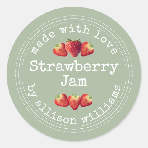 Homemade Strawberry Jam Laurel Green Classic Round Sticker