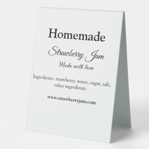 Homemade strawberry jam made with love add text we table tent sign