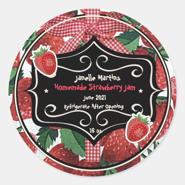 Homemade Strawberry Jam Personalized  Classic Round Sticker (Front)