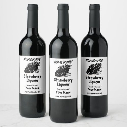 Homemade Strawberry Liqueur Woodcut Linotype Art Wine Label