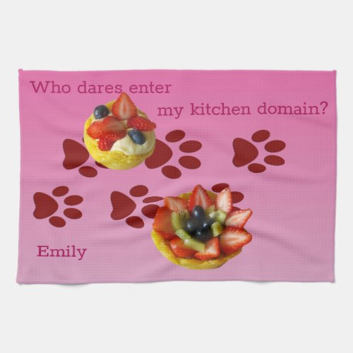Homemade strawberry pasties Feline paw prints pink Kitchen Towel