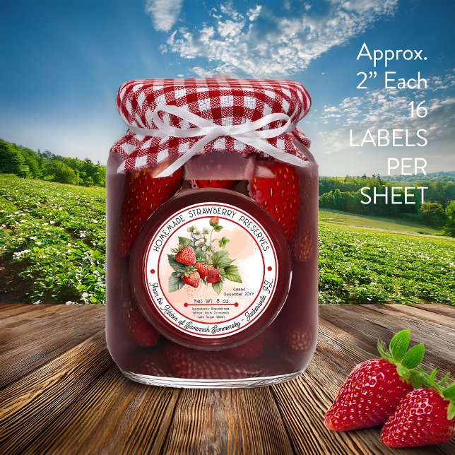 Homemade Strawberry Preserves Canning 2 In 16Sheet Sticker (Homemade Strawberry Preserves Canning Vinyl Canning Labels -- 16 Kiss Cut 2" Stickers Per Sheet)