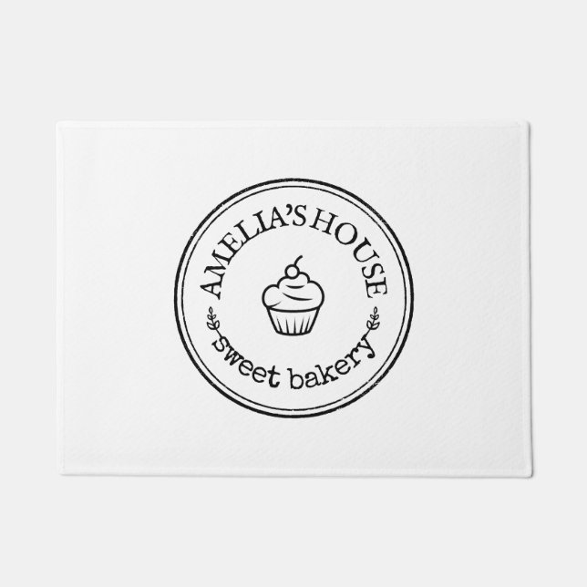 Homemade sweet bakery business logo custom white doormat (Front)