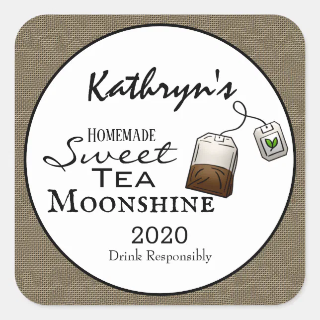 Homemade Sweet Tea Moonshine Personalized Square Sticker | Zazzle