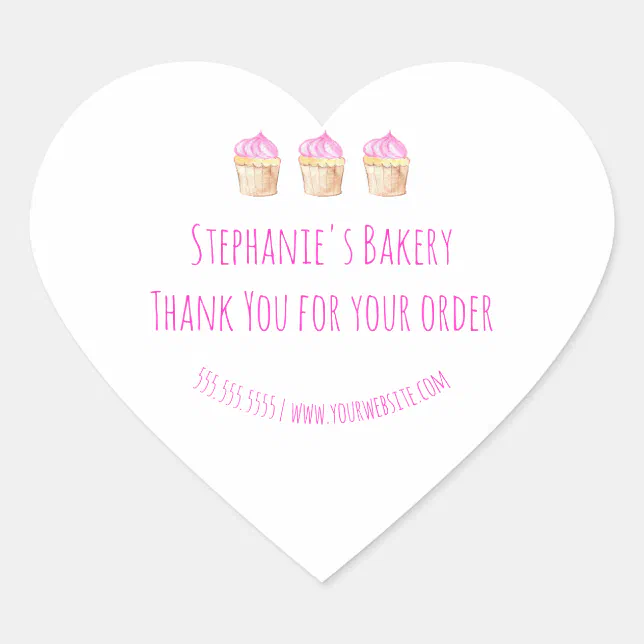 Homemade Thank You For Your Order Pink Bakery Heart Sticker | Zazzle