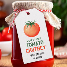 Homemade Tomato Chutney with red tomato pattern