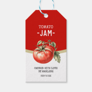 Homemade tomato jam with red tomato gift tags