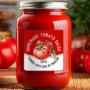 Homemade tomato salsa with red tomato square sticker