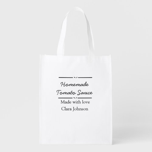 Homemade tomato sauce made with love add name text grocery bag