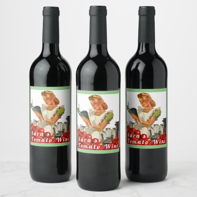 Homemade Tomato Wine Retro Cool Busy Lady kitchen Label (Bottles)