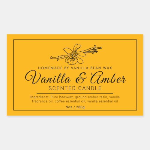 Homemade vanilla amber black ingredients candle rectangular sticker