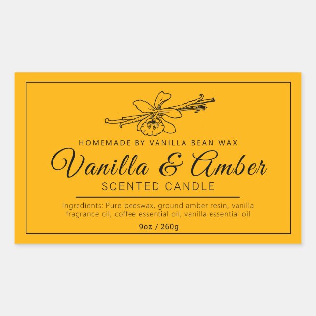 Homemade vanilla amber black ingredients candle rectangular sticker (Front)
