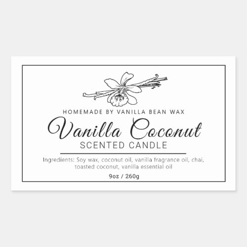 Homemade vanilla coconut mono ingredients candle rectangular sticker