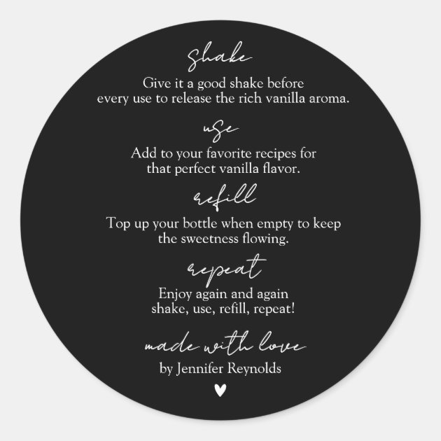 Homemade Vanilla Extract black Use Refill Repeat Classic Round Sticker