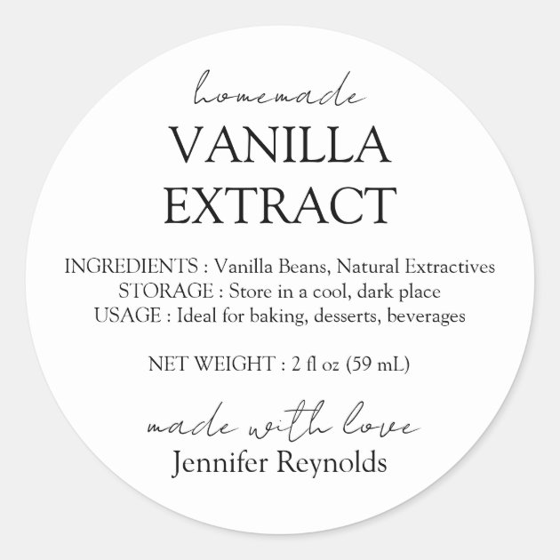 Homemade Vanilla Extract Labels with Instructions