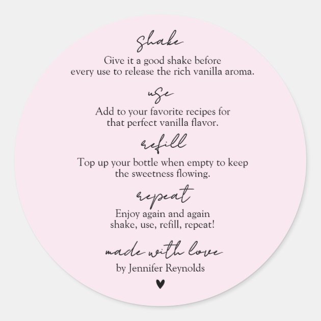 Homemade Vanilla Extract pink Use Refill Repeat Classic Round Sticker