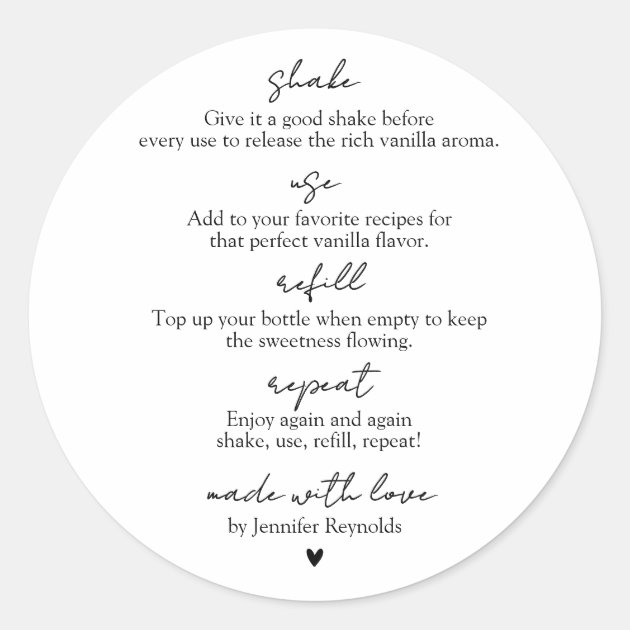 Homemade Vanilla Extract Shake Use Refill Repeat Classic Round Sticker