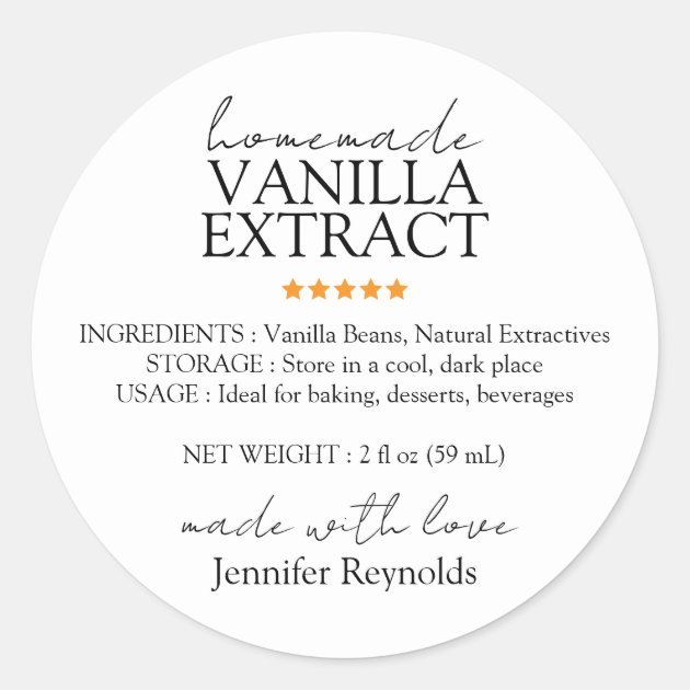 Homemade Vanilla Extract with Instructions Classic Round Sticker