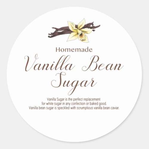 Homemade Vanilla sugar label Vanilla bean package Classic Round Sticker