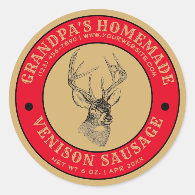 Homemade Venison Sausage Template Classic Round Sticker (Front)