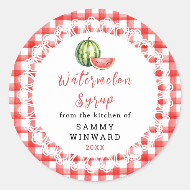 Homemade Watermelon Syrup Bottle Label (Front)