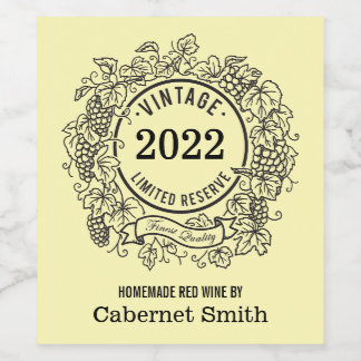 Homemade Wine Personalized Vintage Grapevine  Label