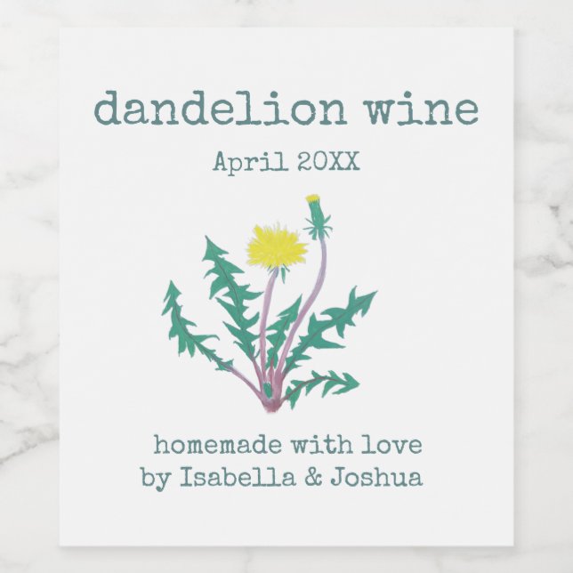 Homemade with Dandelion Wine label (Single Label)