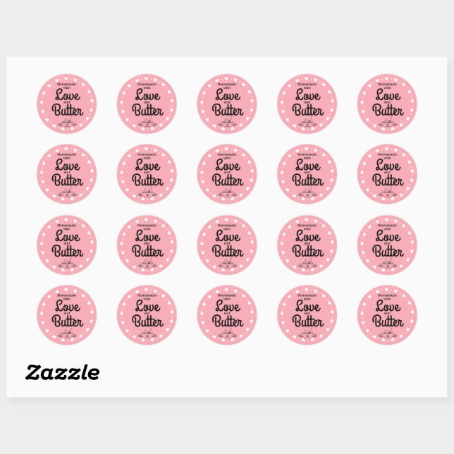 Homemade with Love and Butter Classic Round Sticker (Sheet)