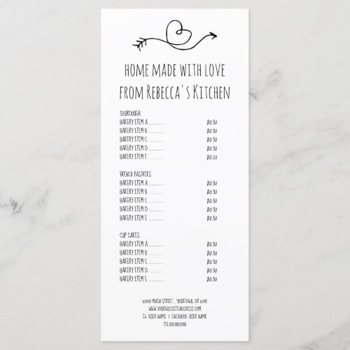 Homemade With Love Bakery Price List   Menu