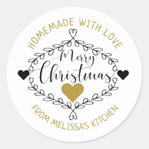 Homemade With Love Black And Gold Merry Christmas Classic Round Sticker