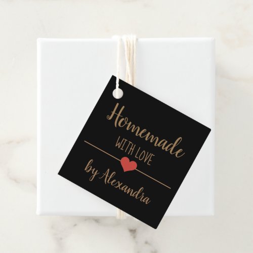 Homemade with love black and gold name  favor tags
