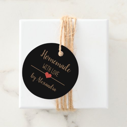 Homemade with love black and gold script favor tag