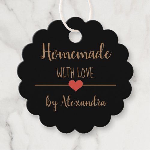 Homemade with love black and gold script favor tags