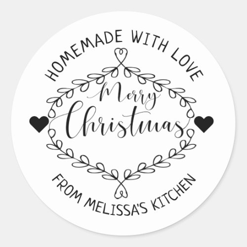 Homemade With Love Black And White Merry Christmas Classic Round Sticker