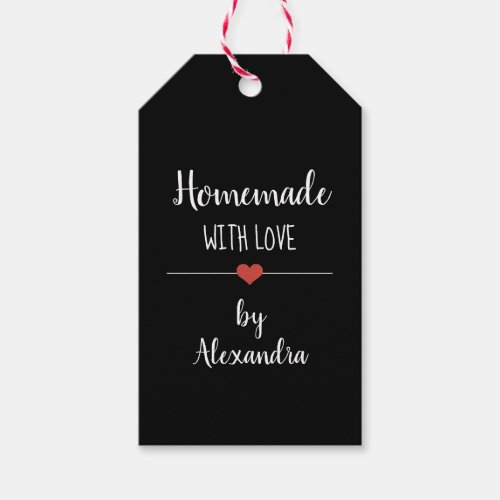 Homemade with love black script name gift tags