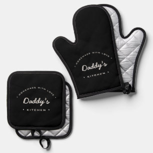 Homemade with Love Black white Daddy's kitchen Oven Mitt & Pot Holder Set