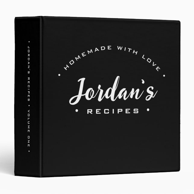 Homemade with Love Black White Name Custom Recipe 3 Ring Binder (Front/Spine)