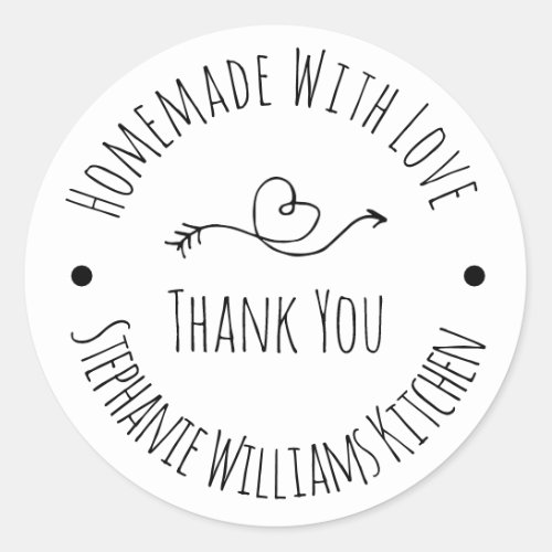 Homemade with Love  Black  White  Thank You Classic Round Sticker