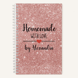 Homemade with love blush pink glitter recipe notebook
