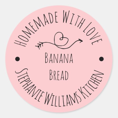 Homemade with Love  Blush Pink Heart  Baked Goods Classic Round Sticker