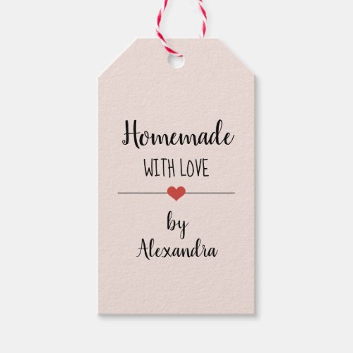 Homemade with love blush pink script name gift tags