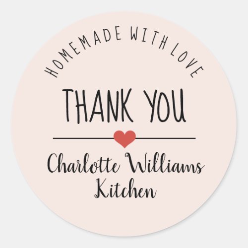 Homemade with love blush pink thank you classic round sticker